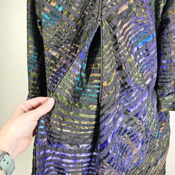 Boho Chic Multicolor Button-Up Jacket L Back Zip Pleats Artsy Lagenlook Lagom - Picture 8 of 12